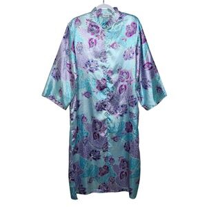 Sante Classics Satin Blue Paisley Abaya Kaftan M Purple Floral Robe Night Gown